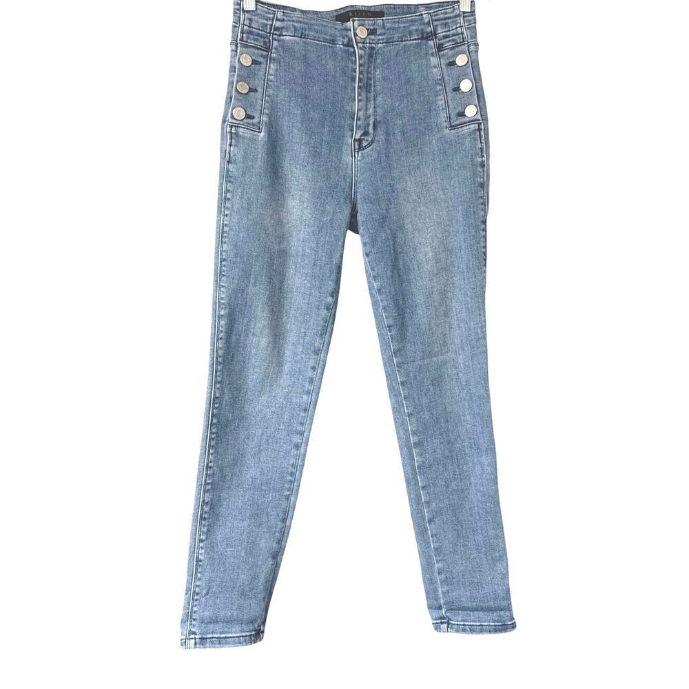 Risen Sailor Button High Rise Skinny Jeans Size 28 Medium Wash